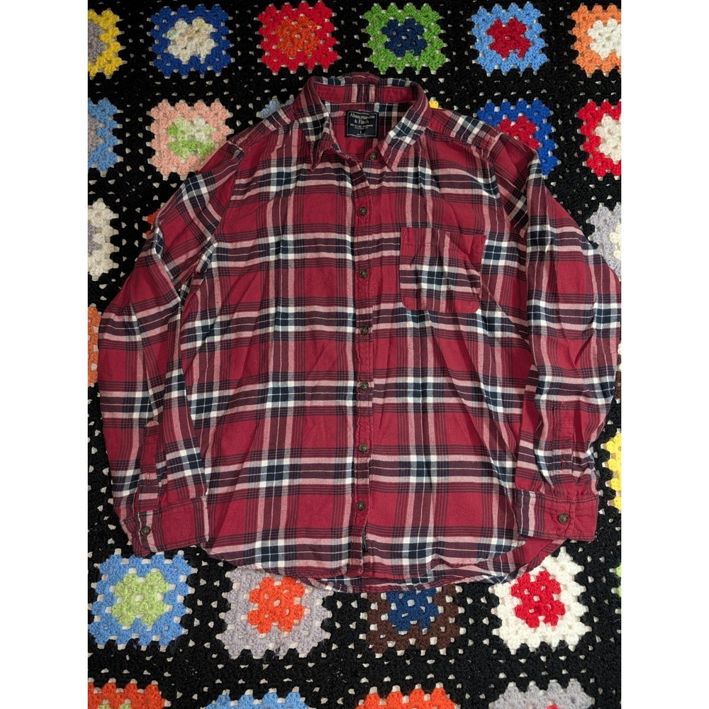 Abercrombie & Fitch Red Plaid Flannel Button Down Shirt men's large